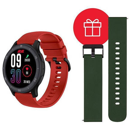 Smart Watch 2E Motion GT2 47mm black/red+ ремінець зелений UA, фото 1