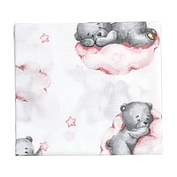 Бавовняна пелюшка "Ведмедик на хмаринці Рожевий" велика ситцева  90х80см, 1 шт