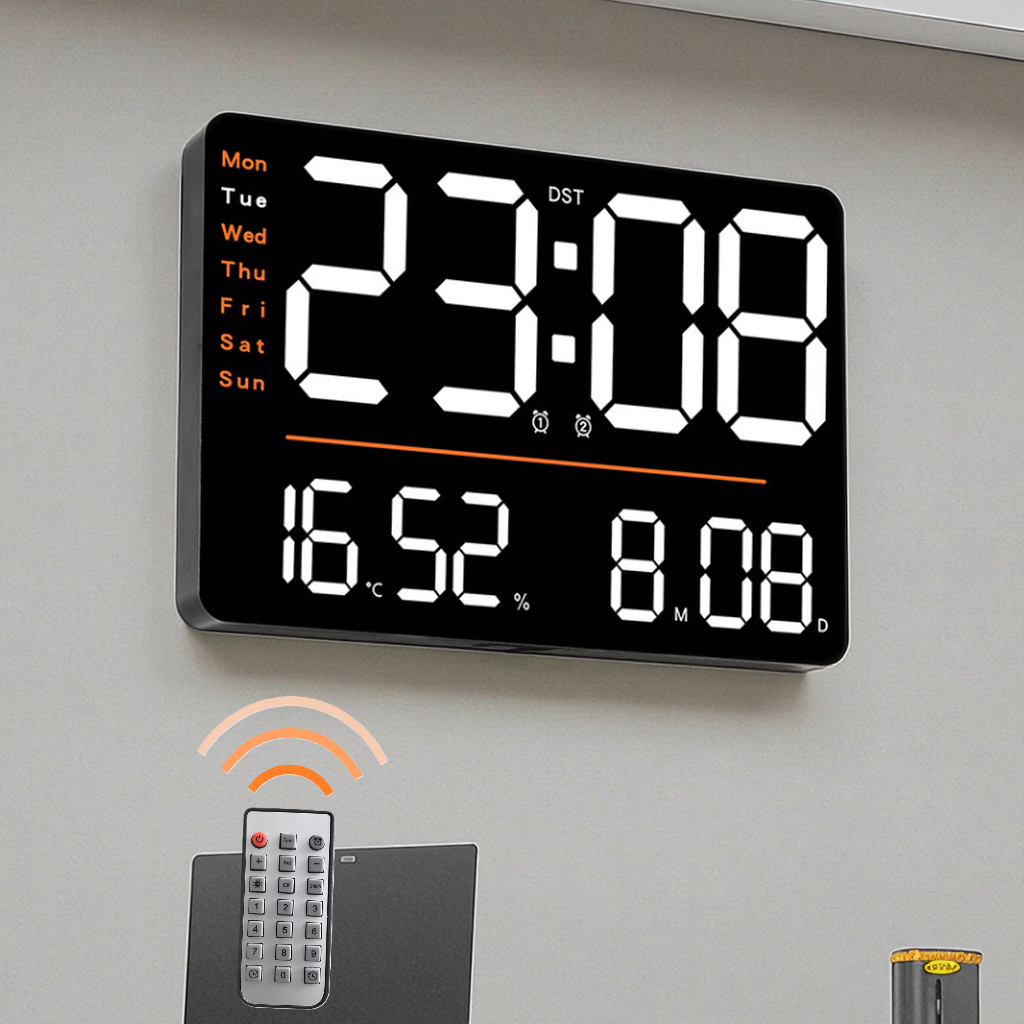 Годинник Deepfox DS-6636 LED цифровий електронний настінний Будильник Дата Температура Вологість 33х22см з пультом, фото 1