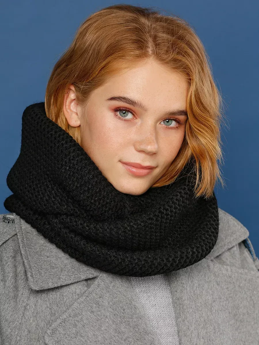 Молодіжний в'язаний теплий зимовий хомут, чорний, фото 1