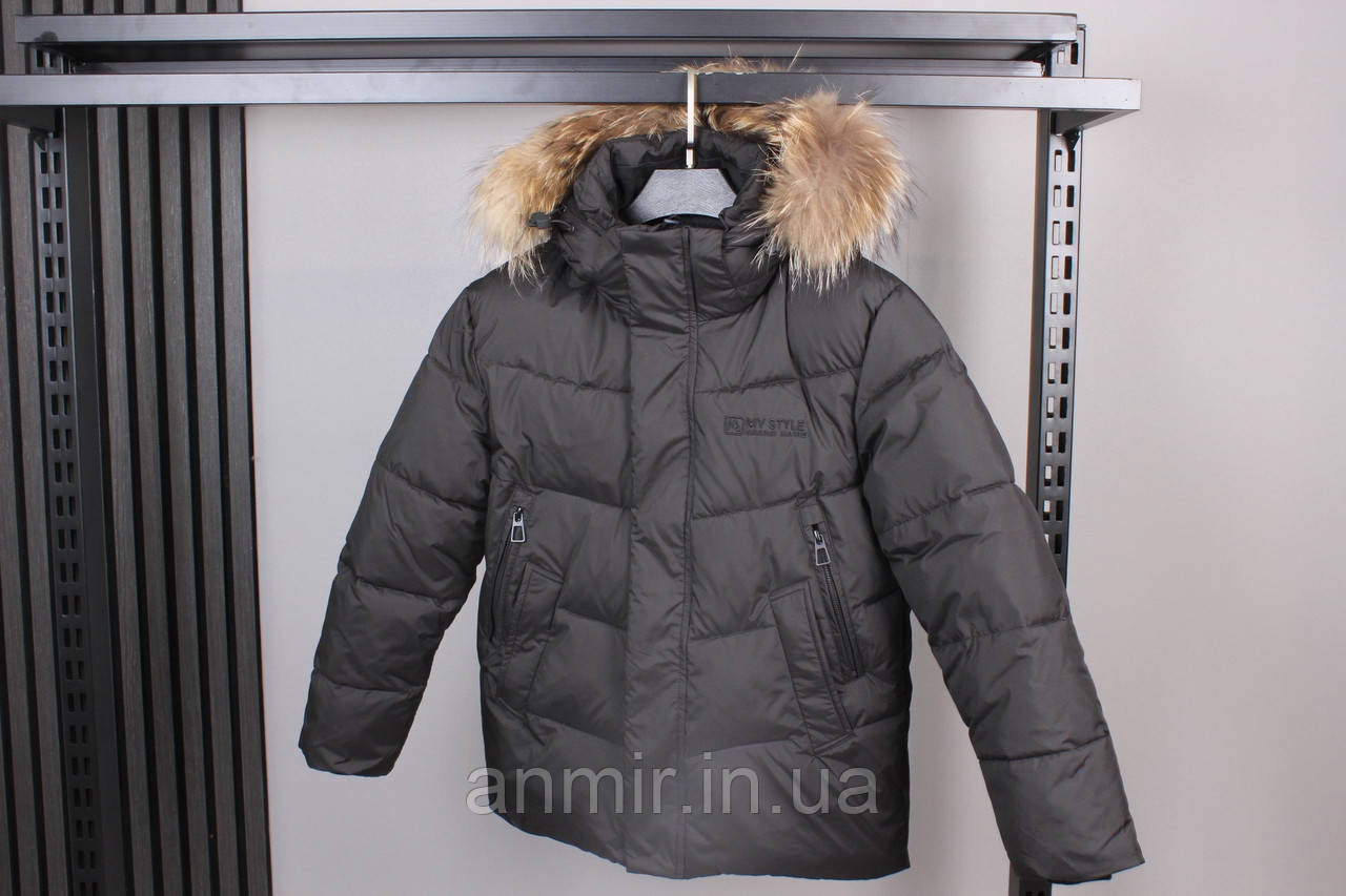 Куртка зимова з хутром стьобана юніор для хлопчика 10-14 років, чорного кольору