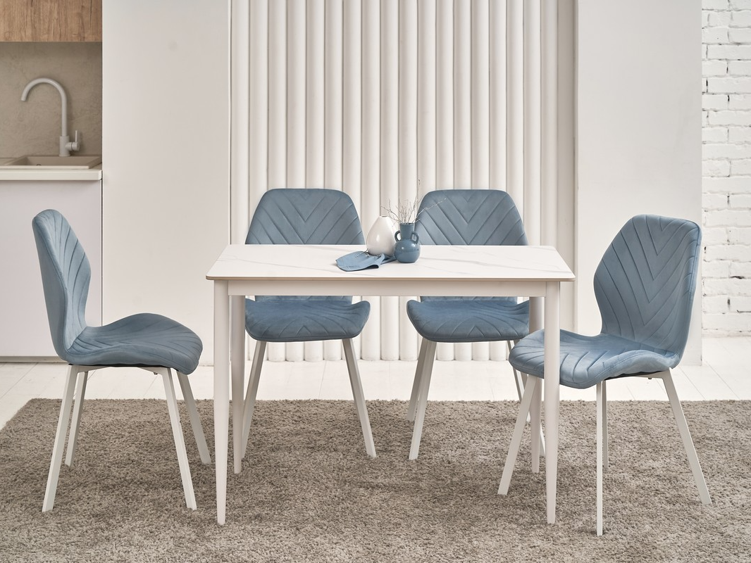 Обідній керамічний стіл TM-110 білий мармур + білий, фото 1