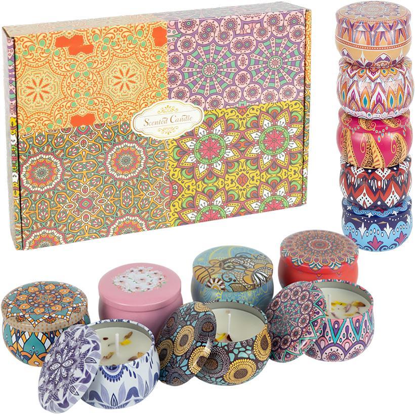 Аромасвічки для дому в залізній баночці з кришкою, ароматичні свічки набір 12 штук в красивому оформленні