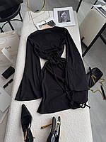 Женское платье миди из рубчика со шнуровкой по талии