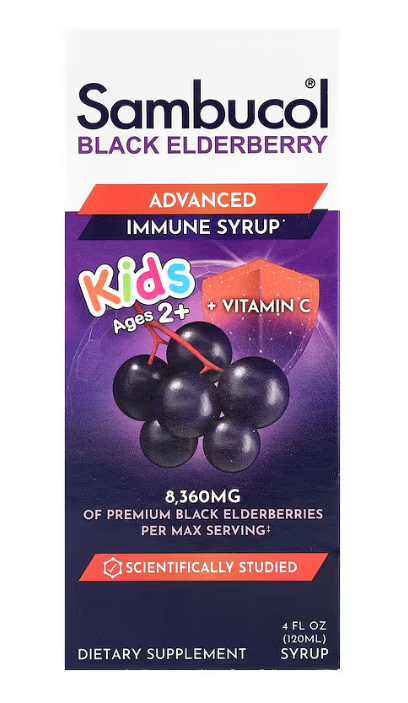 Сироп з бузини Kids Black Elderberry Advanced Immune Support + Vitamin C 2 Years & Older Berry Sambucol 120 мл, фото 1