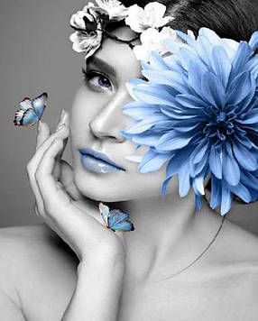 Алмазна мозаїка на підрамнику картина стразами 40х50 см DIY Модель з синьою хризантемою (SGLE 71230 - F)