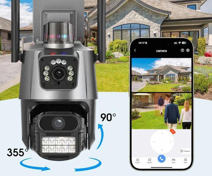 Вулична 4G Wi-Fi камера безпеки P11 V380 8MP з автовідстеженням і подвійними об'єктивами