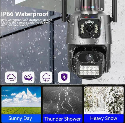 Вулична 4G Wi-Fi камера безпеки P11 V380 8MP з автовідстеженням і подвійними об'єктивами, фото 2