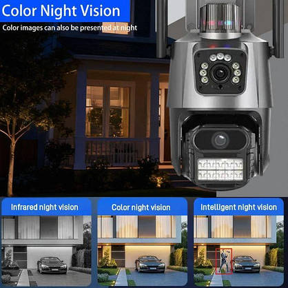 Вулична 4G Wi-Fi камера безпеки P11 V380 8MP з автовідстеженням і подвійними об'єктивами, фото 4