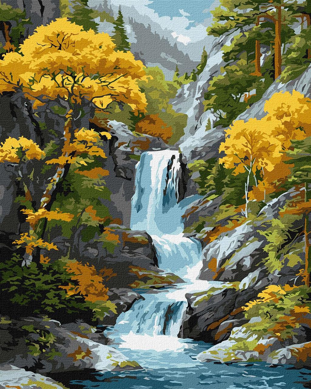 Картина за номерами 40х50 см Під водоспадом осені ©art_selena_ua Ідейка KHO6411, фото 1