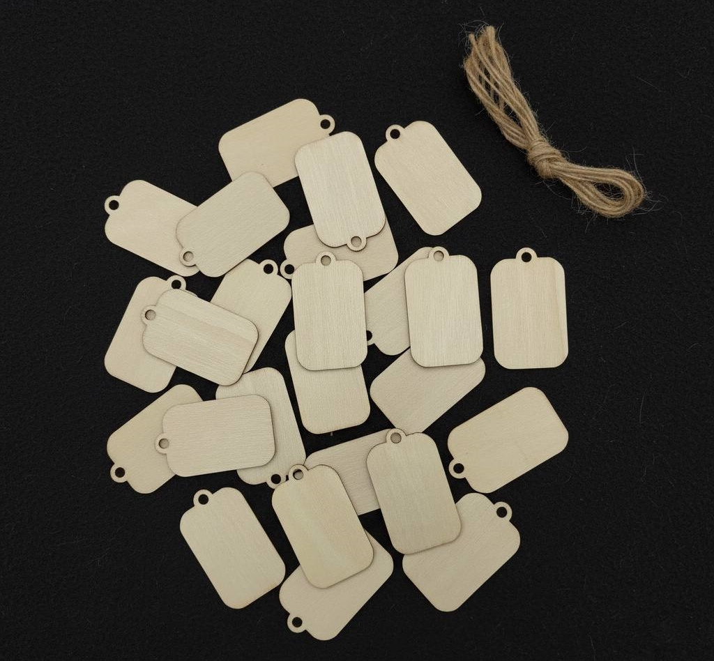Підвіски дерев'яні / Дерев'яний декор / Упаковка – 25 шт. / 5*3см / Нитка - 1,5 м / Прямокутник №35, фото 1