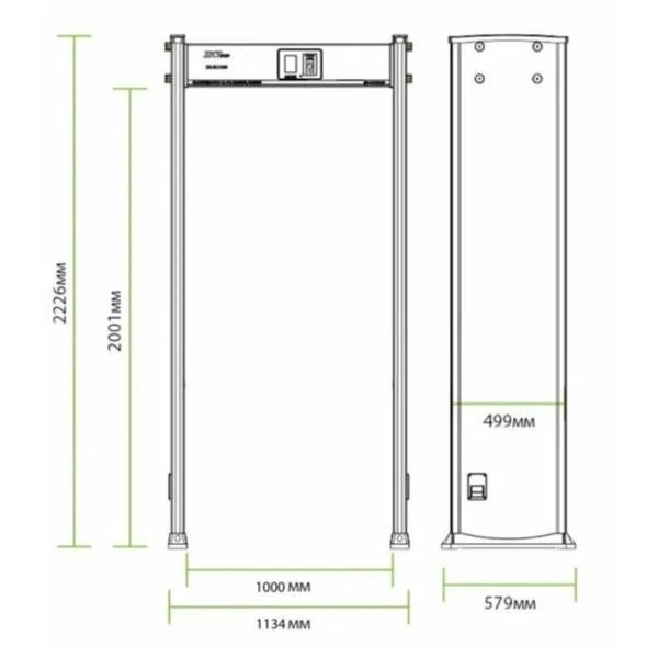 Габарити ZKTeco D1065 широкий Розміри арочного металодетектора D2180