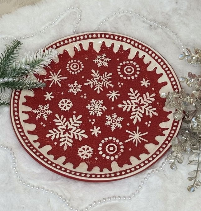 ❤️Новорічна кругла тарілка із зимовим візерунком "Сніжинки" 27.3х2.5 см, фото 1