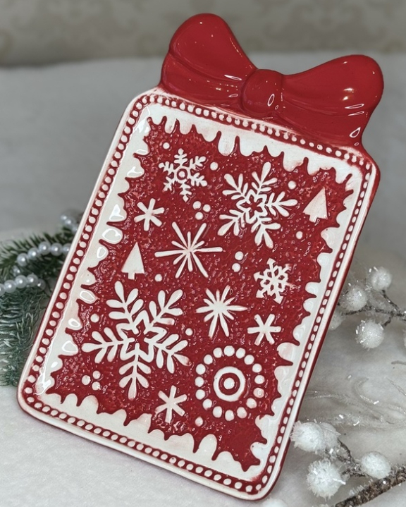 ❤️Новорічна прямокутна тарілка із зимовим візерунком "Сніжинки" 24.5х18.5х2.5 см, фото 1