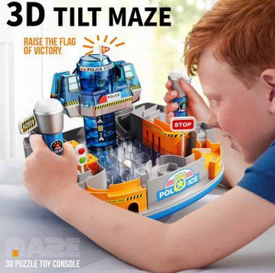 Дитяча механічна настільна гра лабіринт із керуванням кулькою з джойстиками з прапором і вежею для розвитку логіки