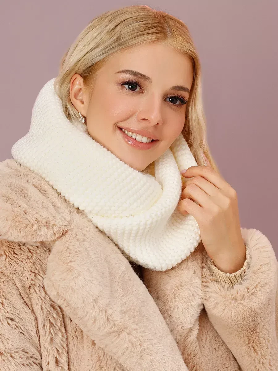 Молодіжний в'язаний теплий зимовий хомут, білий, фото 1