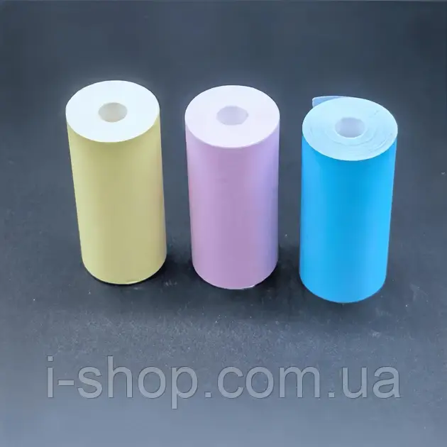 Набір кольорового термопаперу для портативного міні принтера з термодруком у рулонах 57 мм 3 шт, фото 1