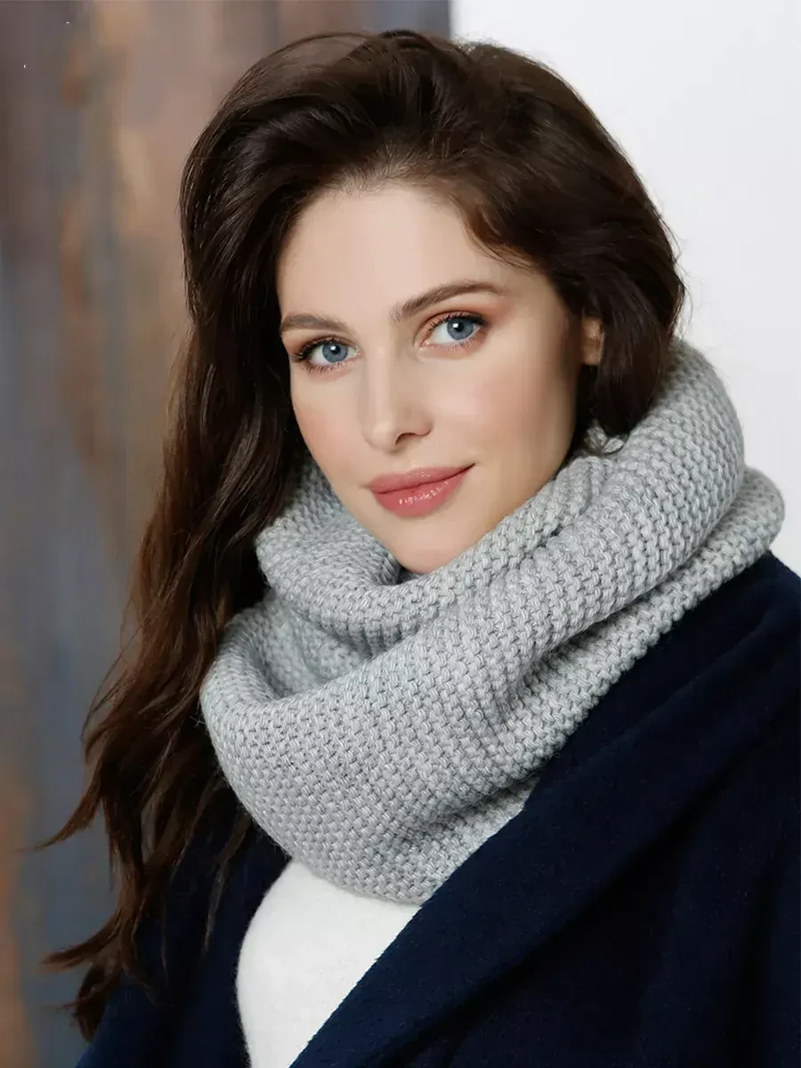 Молодіжний в'язаний теплий зимовий хомут, сірий, фото 1