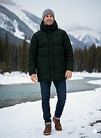 Чоловіча зимова куртка подовжена тепла з капюшоном темно-зелена, XL 2022-16