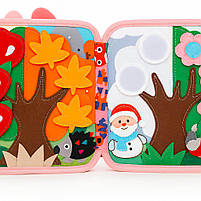 М’яка книжка-бізіборд з фетру C74034 — розвивальна книга-іграшка із зайчиком, сортер кольорів, липучки, пискавка, 20×20 см, фото 9