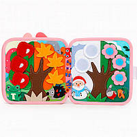 М’яка книжка-бізіборд з фетру C74034 — розвивальна книга-іграшка із зайчиком, сортер кольорів, липучки, пискавка, 20×20 см, фото 7