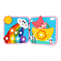 М’яка книжка-бізіборд з фетру C74034 — розвивальна книга-іграшка із зайчиком, сортер кольорів, липучки, пискавка, 20×20 см, фото 4