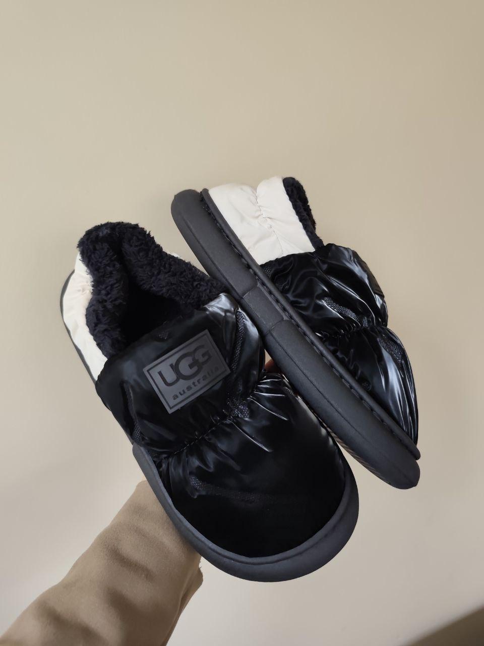 UGG Угги дутики двухцветные  ЧЕРНЫЕ с белым на черной гибкой высокой подошве