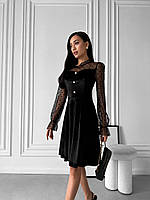 Элегантное женское платье из бархата рукава сеточка