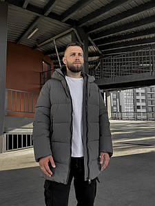 Зимова чоловіча куртка Storm сіра графіт подовжена на пуху