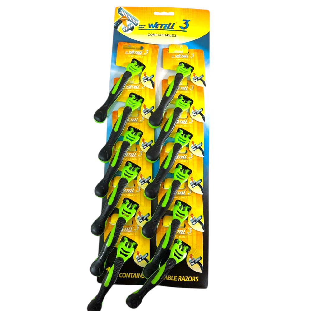 Станок для гоління Wetell NoWT82852 (3ліз) 12 шт блістер, чорно-зелений, одноразові бритви