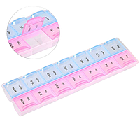 Органайзер для таблеток пластиковий (14 відділень) 21*6 см в асорт., дорожній органайзер для таблеток