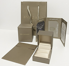 Подарунковий набір упаковки для кілець булгарі (коробочка з дерева та тканини, дод. коробка, пакет, сертифікат) топ