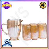 VS Набір скляний глечик HOT NEW і 6 склянок янтарний для подачі напоїв універсальний набір посуду для сервіруван 32T8_V1