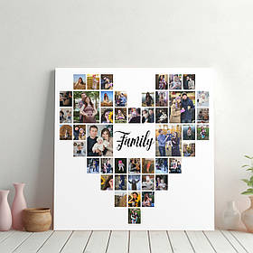 Колаж з фото на натуральному холсті "Серце Family" на 45 фото