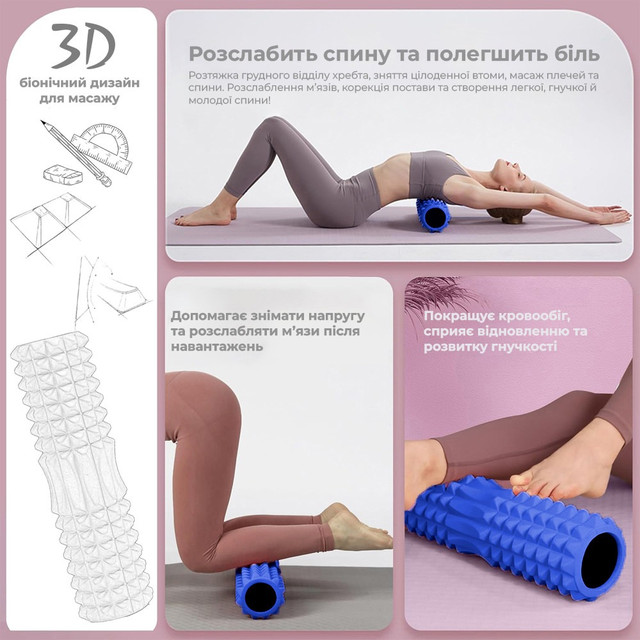 Масажний ролик (роллер) PowerPlay 4406 EVA Massage Roller Синій (45x12см.) 3 6884786073 w640 h2048 zavantazhennya 2
