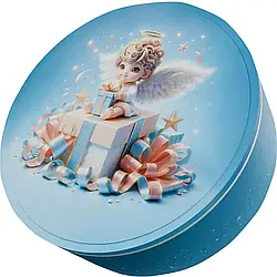 Подарункова металева коробка кругла "Янгол" 19*6,5 см.