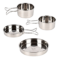 Набір посуду похідний SS (нерж. сталь/4 предмети: 12/14/15см) у чохлі,компактний набір посуду, нержавіючий посуд для багаття