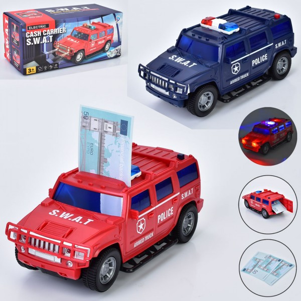 Машинка-копилка поліцейський джип 8899-156, 26,5 см, 2в1 (копилка), затягує купюри, музика, звук, світло, фото 1