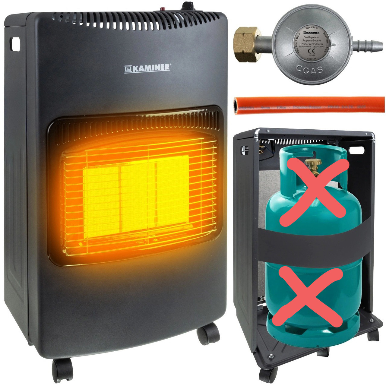 Газовий обігрівач каталітичний інфрачервоний Kaminer 26157 (4200 Вт, до 60 м2, п'єзорозпал, шланг і редуктор, Польща), фото 1