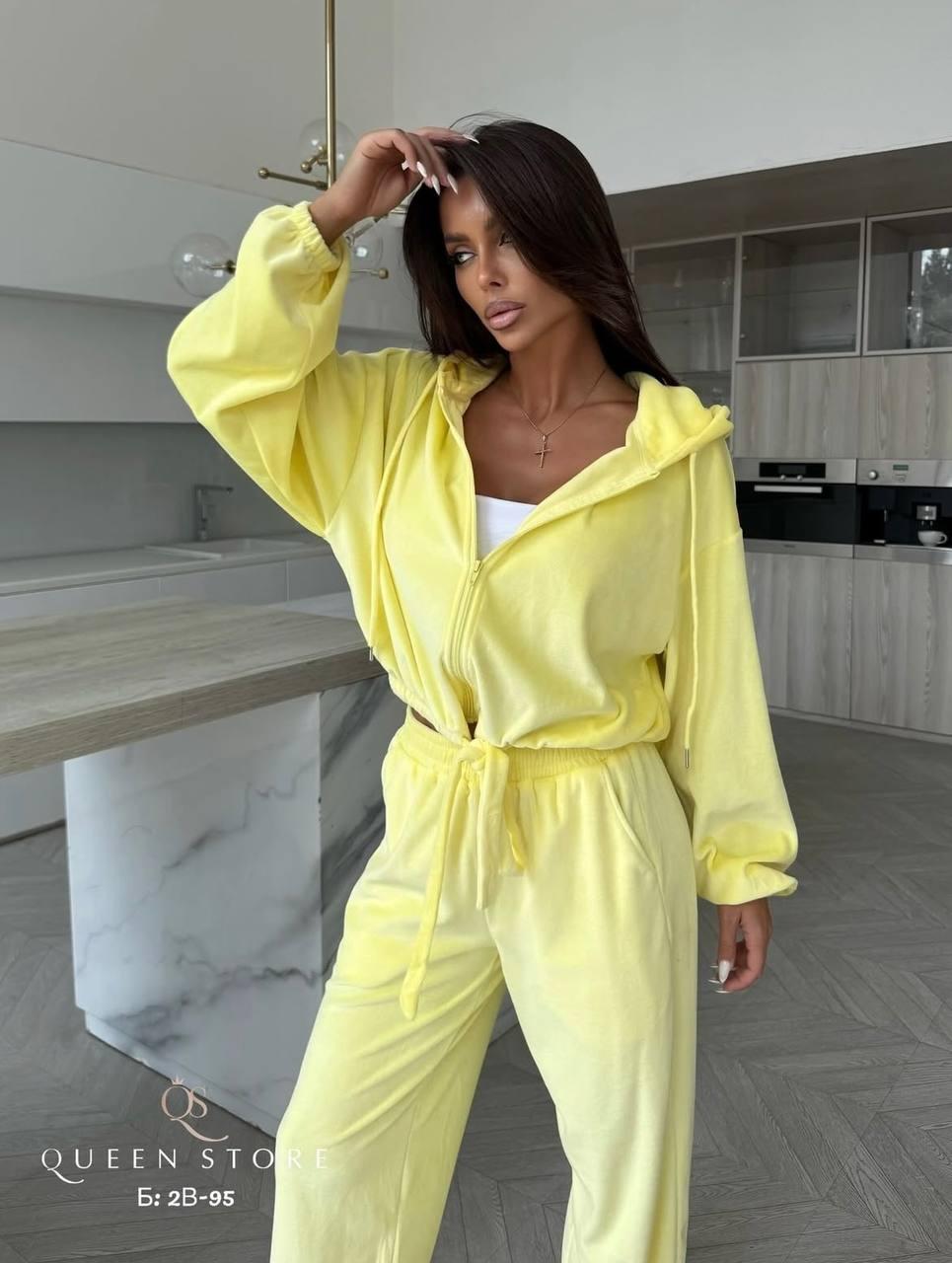 Костюм жіночий з бавовняного велюру Модель: 842-091 Колір: барбі, сірий, лимон, фото 1