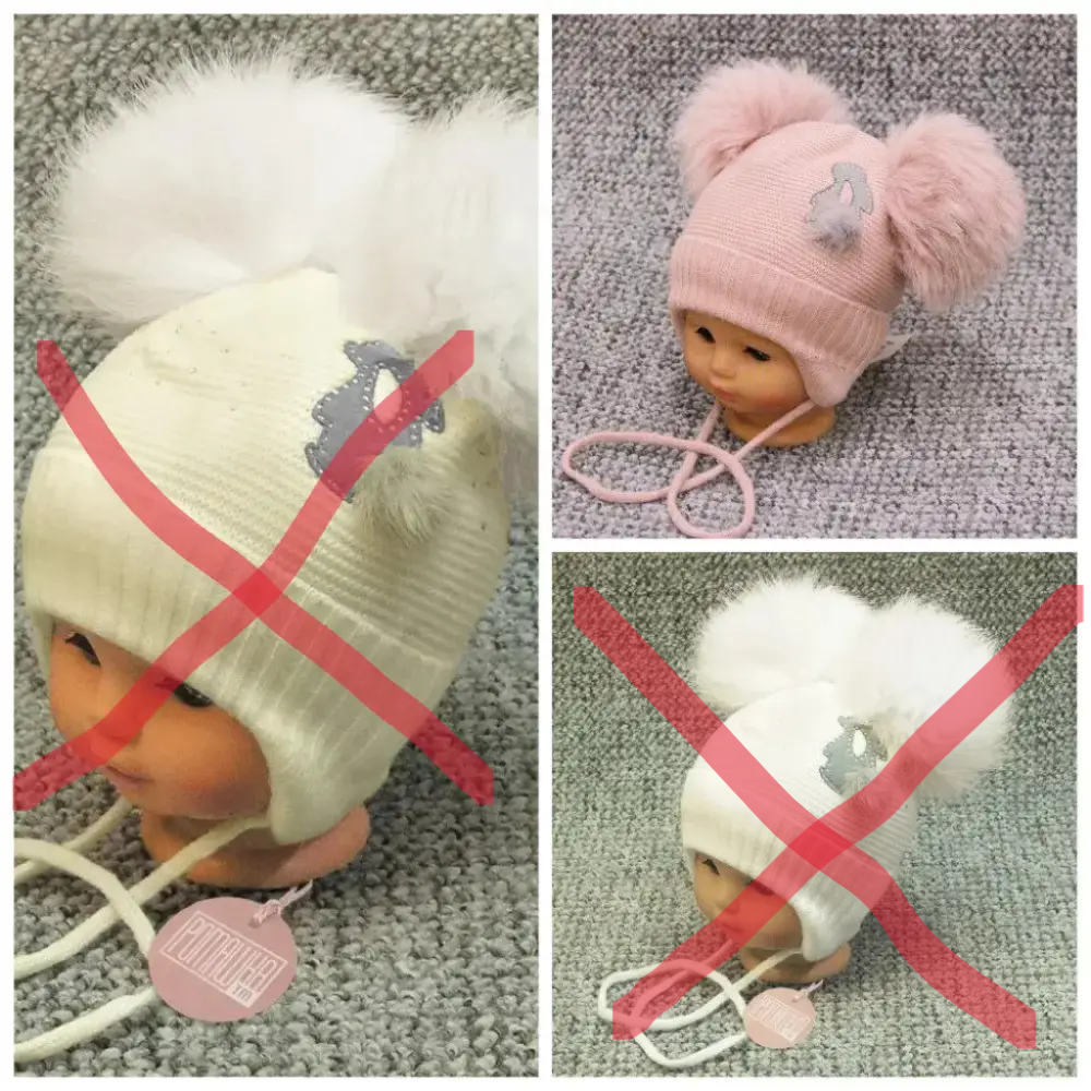 46-48 9-18 міс зимова тепла в'язана шапка для дівчинки на флісі зима з помпоном із натурального хутра 7087, фото 1