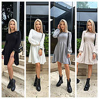 Женское осеннее платье вязка длинные рукава от талии клёш