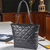 Жіноча сумка тоут на плече з екошкіри чорна стьобана велика для документів, фото 6