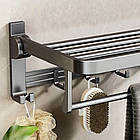 Настінна полиця відкидна з поперечиною та гачками для рушників пряма для ванної на стіну, фото 5