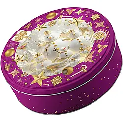 Подарункова металева коробка кругла "Сніговики" 19*6,5 см.