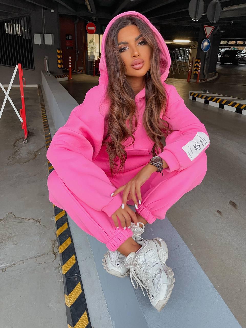 Костюм жіночий з тринитки пенье на флісі Модель: 842-006 Колір: барбі, фото 1