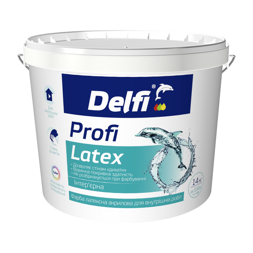 Фарба латексна акрилова для внутрішніх робіт "Profi Latex" Delfi білий (база А) 14 кг