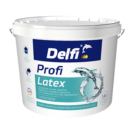 Фарба латексна акрилова для внутрішніх робіт "Profi Latex" Delfi білий (база А) 14 кг, фото 1