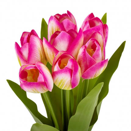 Букет Тюльпанів 7 бутонів 40 см, колір — рожевий, тканина, пластик  (9129-018), фото 2