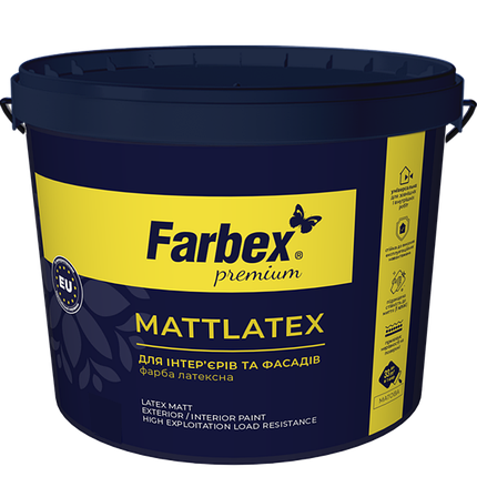 Фарба латексна для зовнішніх та внутрішніх робіт "Mattlatex" Farbex база TR 3.6 кг, фото 1
